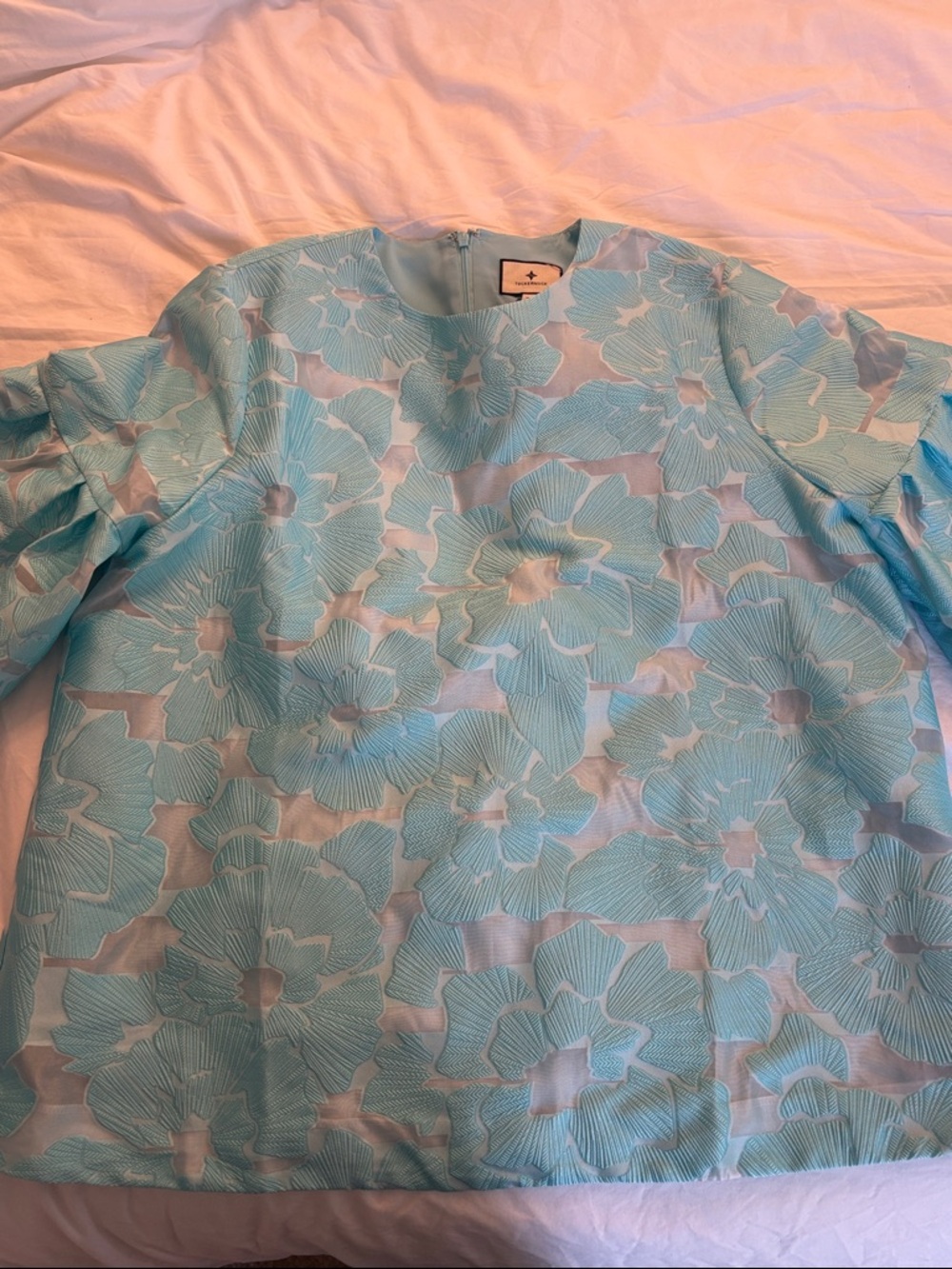 Tuckernuck Light Blue Floral Jacquard Puff Sleeve Blouse